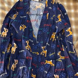 Reindeer Print Blue Scrub Jacket size XS